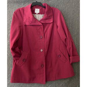 Womens Croft & Barrow XXL Raincoat Burgundy Button Front Lightweight Jacket Coat